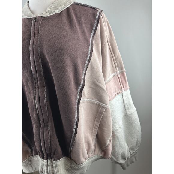 We The Free People Starburst Bomber Sweatshirt Full Zip Dolman Oversized XL - Picture 14 of 16